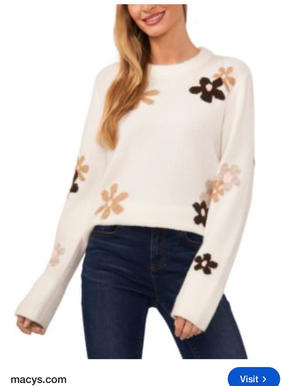 Cece cream floral sweater